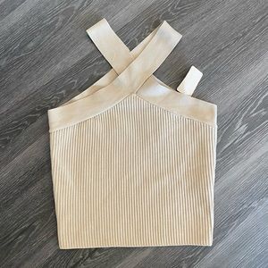 Tan cross neck top